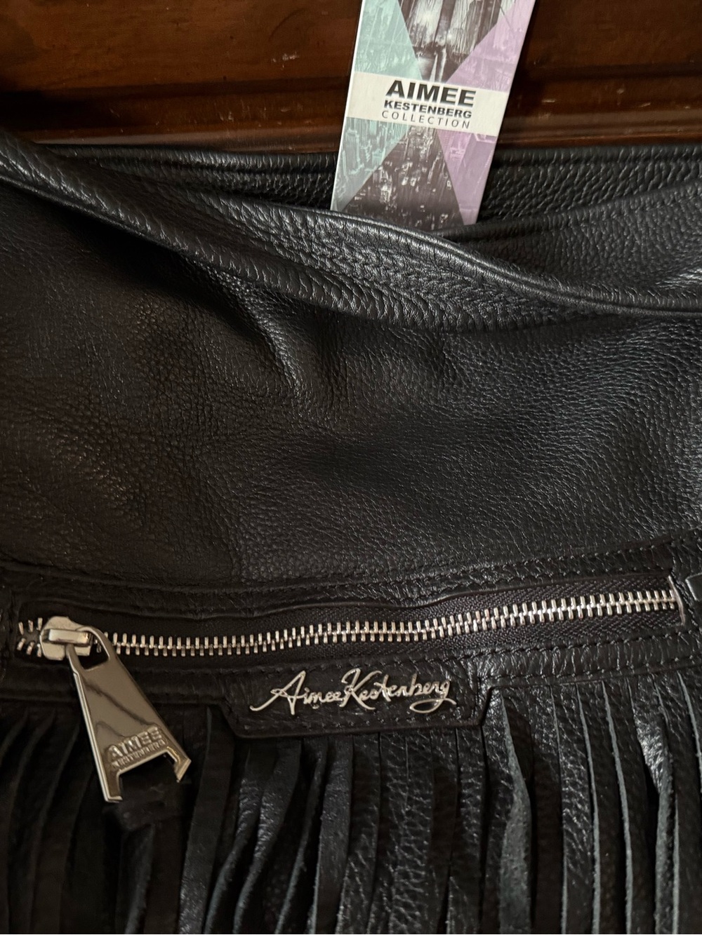 Aimee Kestenberg Black and Silver Hobo Bag with Fringe - Picture 2 of 9
